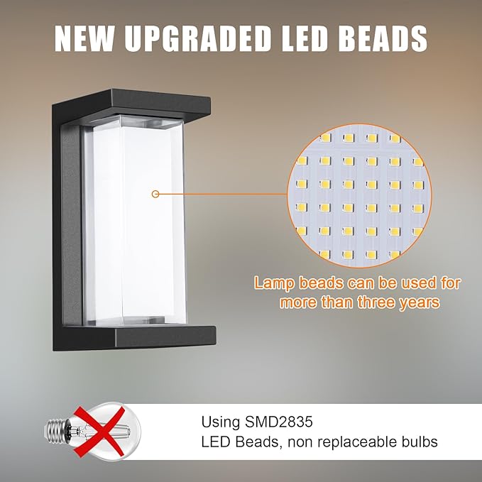 Juyace 18w Outdoor Porch Lights Exterior Lighting Fixtures Wall Mount Rectangular Modern Patio Sconces 1800Lm 3000k Aluminum Black IP65 for Garage House Front Door Entryway (2 Pack)