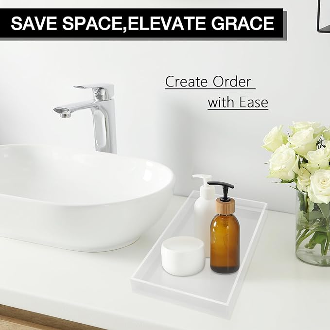 Clear Acrylic Tray 5mm Thicken for Vanity Makeup, Perfume, Jewelry Holder, Napkin, 12x6'' Decorative Serving Tray for Bathroom, Toilet Tank, Sink Countertop, Living Room,Dresser, Coffee Table,Wedding