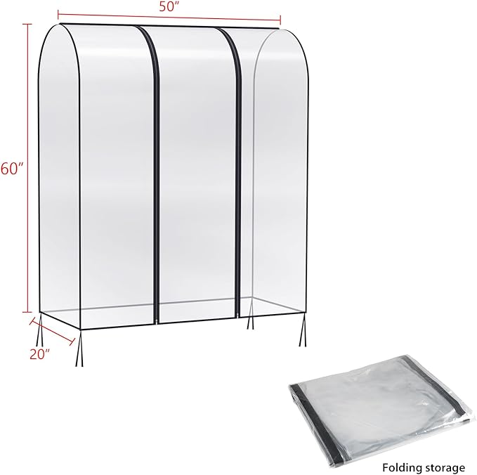 Zilink 50'' Clear Garment Rack Cover Dustproof Clothes Rack Cover Clear Garment Bags Waterproof Wardrobe Cover with 2 Durable Zippers for Garment Rack