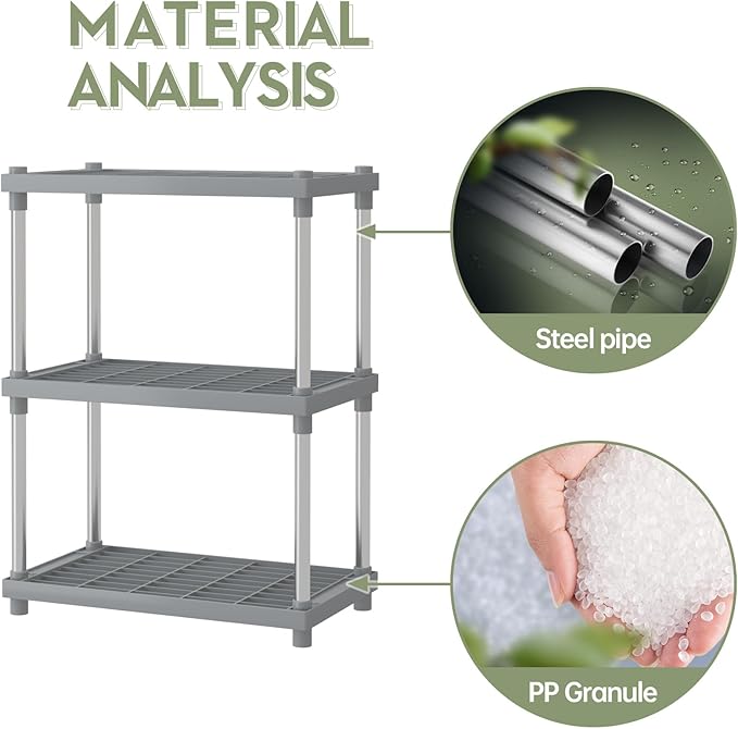 Grey 3 Tier Storage Rack with Shelf,Kitchen Spice Rack,Under Sink Countertop Makeup Organizer Standing Rack for Bathroom Counter，13MM Steel Tubes