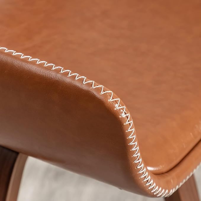 LUNLING Swivel Accent Faux Leather Dining Chairs Set of 2 Mid Century Modern Chairs with Wooden Legs/Armrest/Upholstered Seat/Adjustable Foots for Kitchen Dining Room Desk Chairs(Brown)