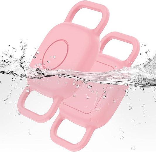 DDJ 2-Pack Dog Collar Holder for Tile Life360 Mate (2024) 2022 Tracker, Waterproof Silicone Cover Full-Body Protective Case for Tile Mate Tracker Cat Collar, Ultra Durable, Scratch Resistant, Pink