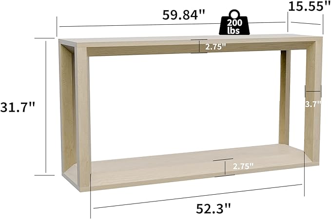 60" Rectangular Solid Wood Veneer Console Table for Entryway, Wide Sofa Table, Behind Couch Table with Ample Storage for Entryway & Living Room, Oak