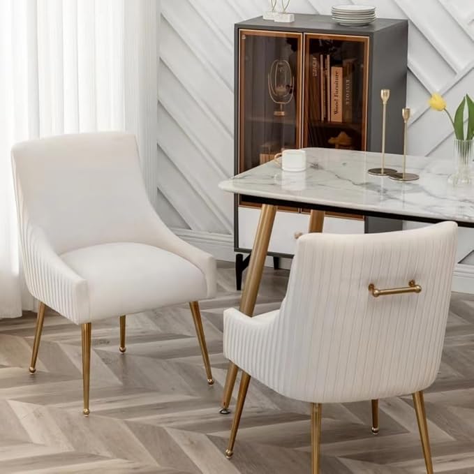 Dining Chairs, Accent Chairs Set of 8, Modern Upholstered Kitchen Dining Room Chairs with Gold Legs, Fabric Tufted Velvet Living Room Chairs for Reception Room Bedroom Guest Room (Beige)