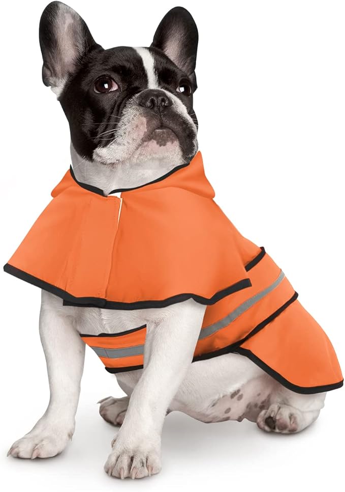 HDE Dog Raincoat Jacket Reflective Adjustable Hooded Pet Poncho Rain Coat with Leash Hole for Small to X-Large Dogs Safety Orange - M