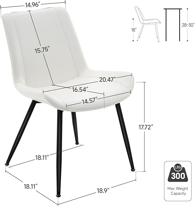 Brage Living Dining Chairs Set of 2, PU Leather Modern Armless Kitchen Dining Room Chairs, Upholstered Accent Side Chairs with Metal Legs (Pearl White)