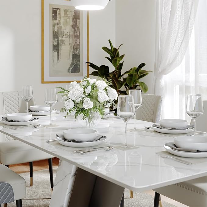 POVISON 71" Luxury Modern Dining Table for 6, Sintered Stone Dining Table Top with Z-Shaped Stainless Steel Pedestal, Rectangle Dining Room Table (Table Only)