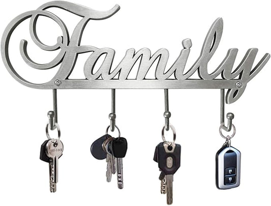 Myartte Key Holder- Key Hooks Decorative for Wall Decorative Zinc Alloy Key Organizer Rack with 4 Hooks -with Screws (Antique Sliver Family)