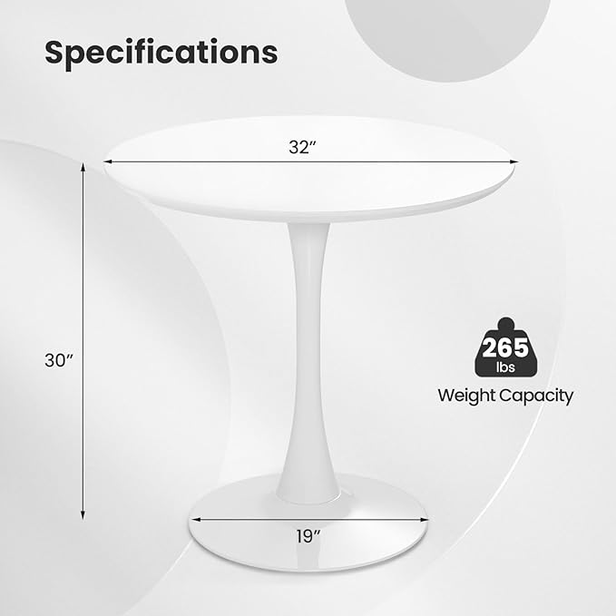 ERGOMASTER 32 Inches Round Dining Table, Modern Tulip Kitchen Table for 2 to 4 Person, Metal Round Pedestal Table for Apartment, Small Space, Cafe (White)
