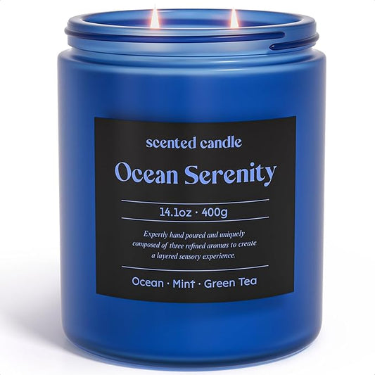 Scented Candles, 14.1 oz Scented Candles for Home, 2 Wicks Blended Scents Aromatherapy Candles for Women and Men, Birthday Gifts for Women (Ocean+Mint+Green Tea)