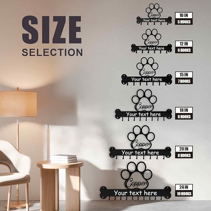 Personalized Dog Leash and Key Holder for Wall - Custom Name Metal Wall Mount With Hooks, Storage Organizer, Key Rack Decor - Gifts for Dog Lovers, Entryway, Farmhouse