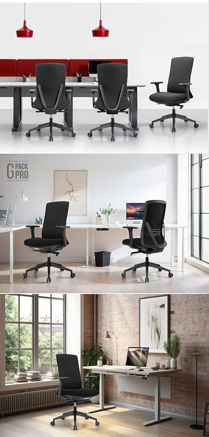 Executive Office Chair – Mesh Office Chair with V-Shaped Back, Adjustable 3D Arms & Sliding Soft Seat Cushion – Holds Up to 270lbs (Black)