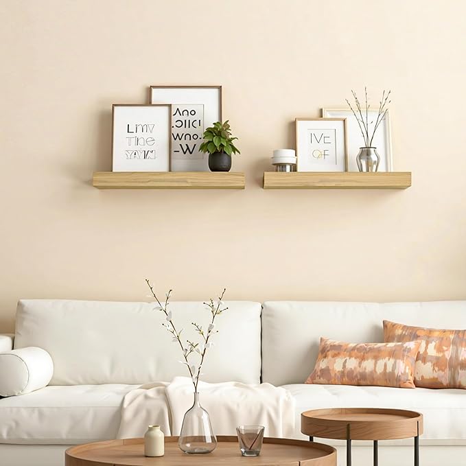 HOOBRO Floating Shelves for Wall, Wall Mounted Shelf Set of 2, 15.7" Hanging Shelf with Invisible Brackets, for Wall in Bathroom, Bedroom, Toilet, Kitchen, Living Room, Office, Natural NL40BJ01