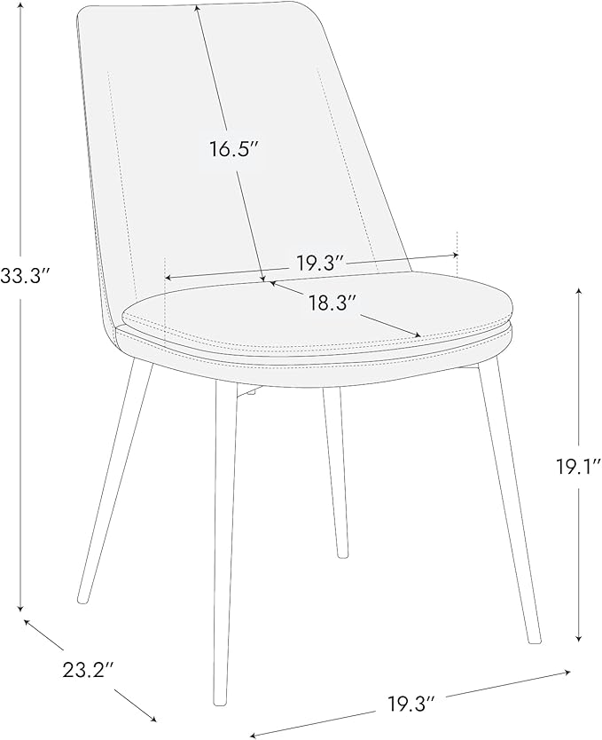 CHITA Mid-Century Padded Dining Chair, Modern Upholstered Fabric Dining Room Chair Set of 2 with Metal Legs, White