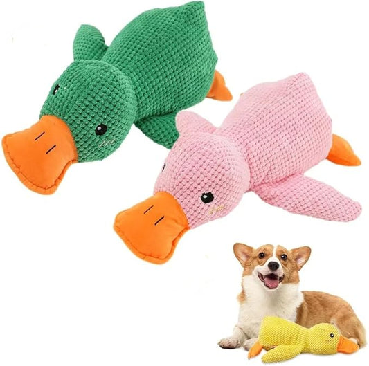 Duck Dog Toy, 2024 New Calming Duck Dog Toy, Dog Toys for Aggressive Chewing Person, Vocalizing Duck Dogs Toy, Indestructible Dog Toys, Cute Plush Stuffed Duck for Indoor Dogs (Green+Pink)