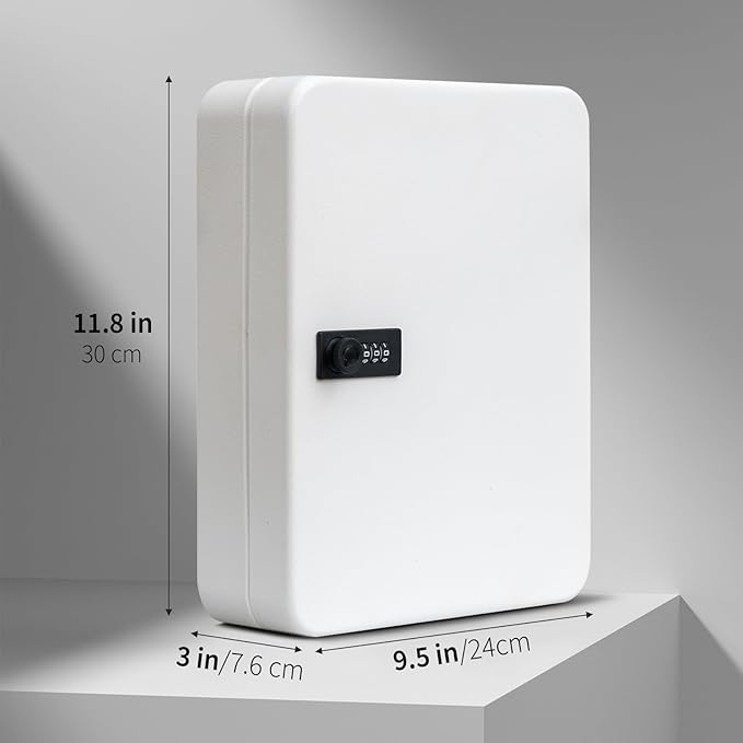 Key Cabinet Lock Box for 93 Keys, Wall Mounted White Security Storage Box Steel Key Organizer with Key Tag Labels Stickers and Hooks