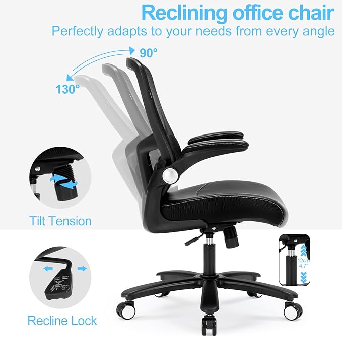 Office Chair, Ergonomic Desk Chair with Adjustable Lumbar Support, High Back Mesh Computer Chair with Heavy Duty Metal Base, Executive Chair for Home Office