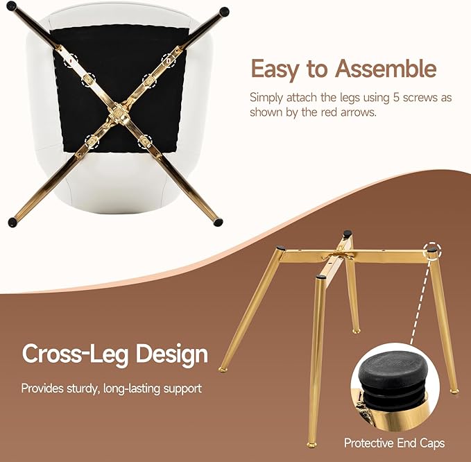 Brage Living Dining Chairs Set of 2, PU Leather Modern Armless Kitchen Dining Room Chairs, Upholstered Accent Side Chairs with Metal Legs (Pearl White, Gold Legs)