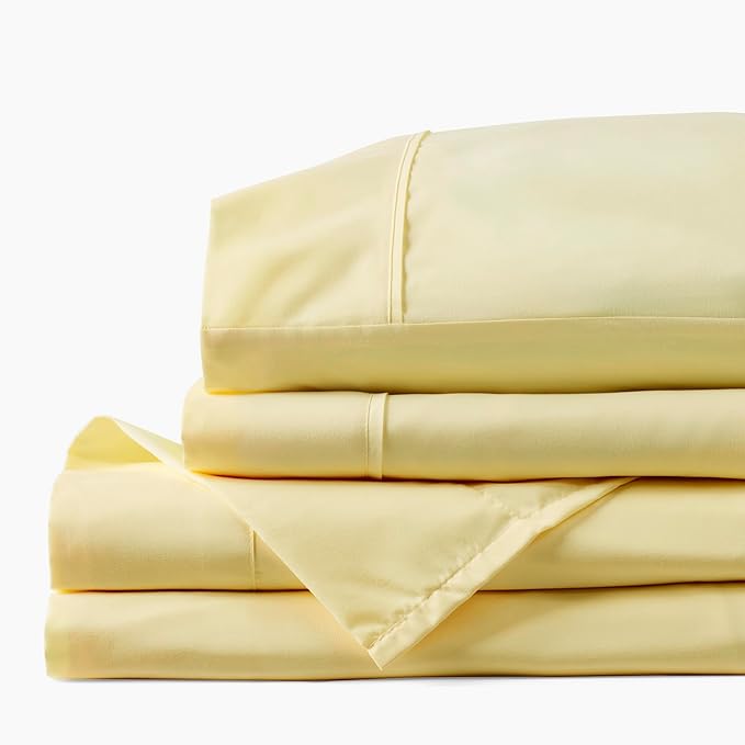 PeachSkinSheets Buttercream Yellow Sheet Set - 1500tc Level of Softness - Extra Soft Cooling Sheets for Hot Sleepers and Night Sweats - Split Head King Size (36" Split)
