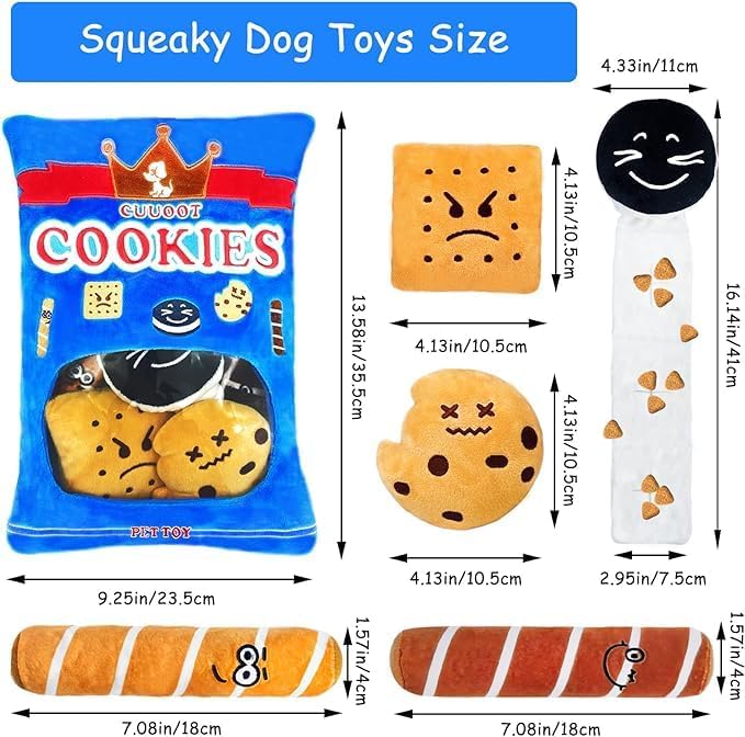Treat Dispensing Dog Toys, Crinkle Squeaky Interactive Dog Toys, Enrichment Treat Puzzle Pet Toys for Medium, and Large Dogs (Cookie)
