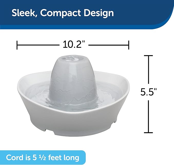 PetSafe Ceramic Pet Fountain – for Cats and Small Dogs – 60 Oz Water Capacity – Whisper-Quiet Water Flow – Great for Shy or Timid Pets – Fresh, Filtered Water
