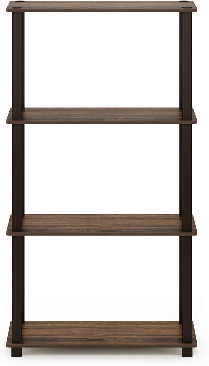 Furinno Turn-N-Tube 4-Tier Multipurpose Shelf Display Rack, Square Tube, Walnut/Brown