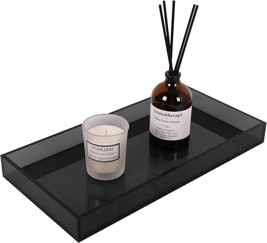 Acrylic Tray 5mm Thicken for Vanity Makeup, Perfume, Jewelry Holder, Napkin, Grey 12x6'' Decorative Serving Tray for Bathroom, Toilet Tank, Sink Countertop, Living Room,Dresser, Coffee Table,Wedding
