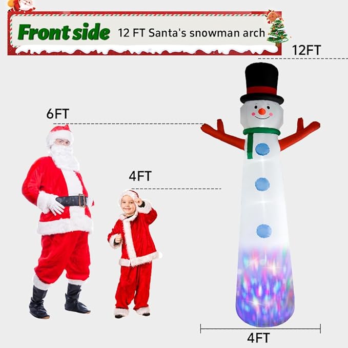 12ft Christmas Snowman Inflatable Outdoor Decoration Yard Decoration Built-in LED Lights for Christmas Holiday Party Indoor, Outdoor, Yard, and Lawn Decorations