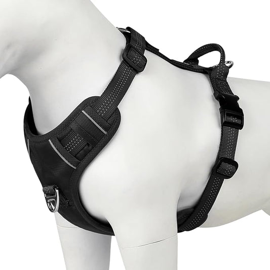 Plutus Pet No Pull Dog Harness, Reflective Adjustable Dog Vest Harness with Handle, Escape Proof, Soft Padded for Small Medium Large Dogs (Black, M)