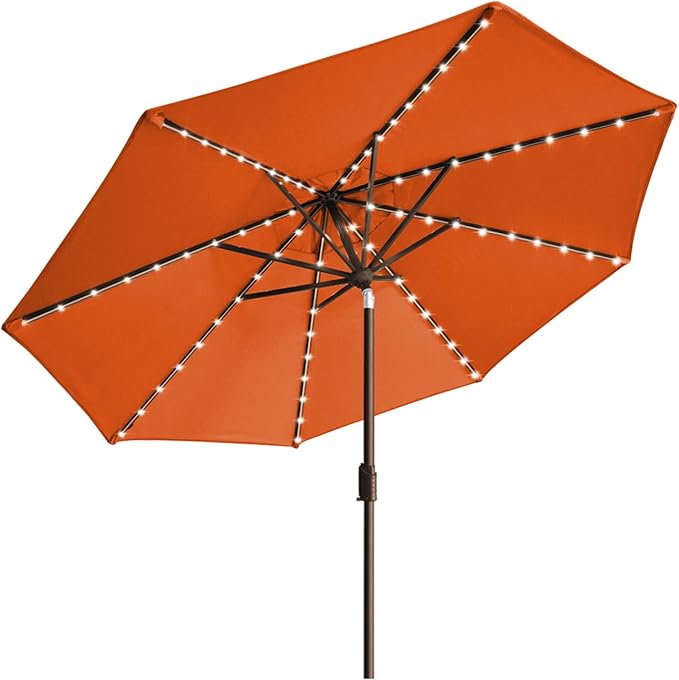 EliteShade USA 10-Year-Non-Fading Solar 9ft Market Umbrella with 80 LED Lights Patio Umbrellas Outdoor Table Umbrella with Ventilation,Rust