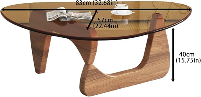 EASYSOUL Modern Glass Coffee Table, 32.68" D x 22.44" W x 15.75" H, Abstract Round Tea Tables for Living Room Home Office Industrial Cocktail Tables (Walnut-Brown Glass, 32.68")