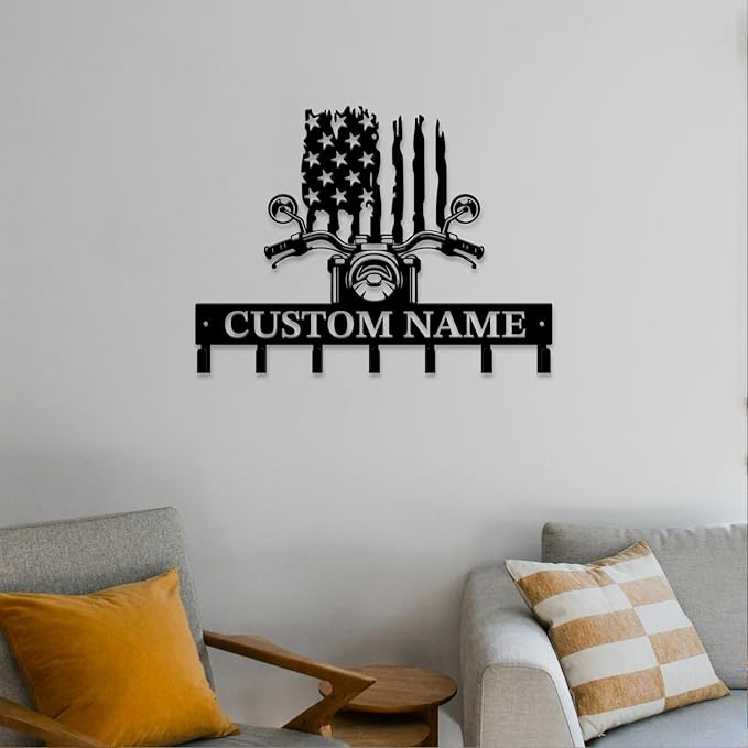 Personalized Custom Name Motorcycle Keys Hooks,Metal Motorcycle Art Clothes Keys Hooks,Metal Motorcycle Lover Wall Home Storage Decorative Keys Hooks,Key Holder Hooks for Wall (Style G)