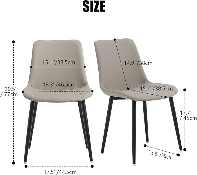 Leather Dining Chairs Set of 2, Mid Century Modern Faux Leather Kitchen & Dining Room Chairs, Comfortable Dinner Chair Kitchen Chairs for Restaurant Living Room, Cafe, Home (2, Young Colt)