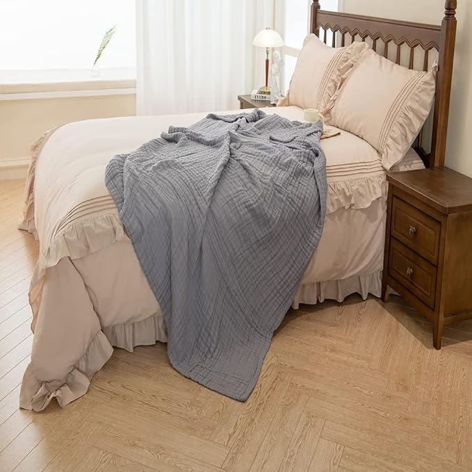 sense gnosis Light Grey Blanket Muslin Throw Blanket for Couch 8-Layer Gauze Blanket Breathable Soft and Lightweight Blankets for Baby and Adults 55"x75"