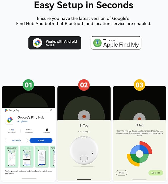 Air-Tag 4 Pack Item Finders with Apple Find My APP (Android Compatible) Air Tags Help You Track Your Keys, Wallet, Luggage, Backpack, Super Lightweight, Comes with 4 Beautiful Keyrings
