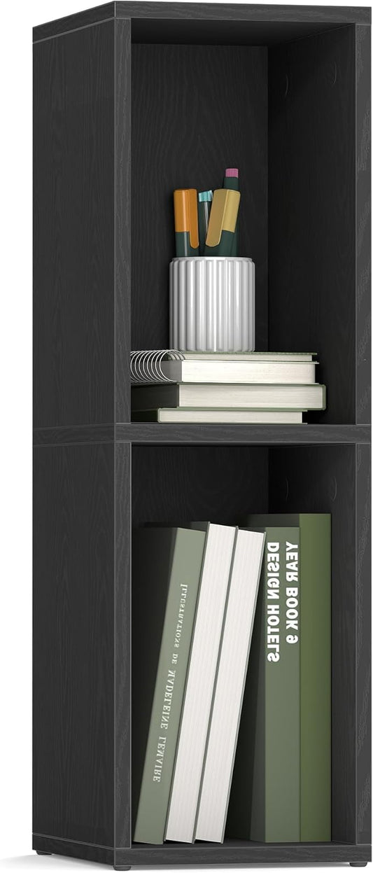 VASAGLE Custos Collection - Bookshelf, 2-Tier Bookcase, Book Shelf, Open Storage Shelf, 9.4 x 7.9 x 25.2 Inches, for Living Room, Home Office, Dining Room, Ebony Black ULBC522B01