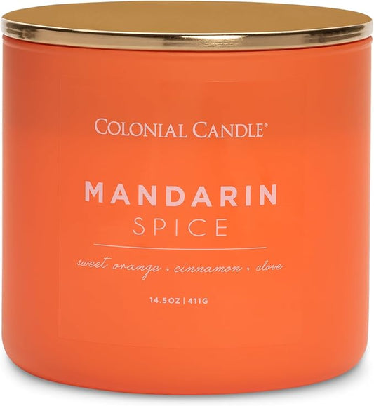 Colonial Candle Pop of Color Mandarin Spice 14.5 Oz Scented Matt Glass Jar Candle, Three Premium Cotton Wicks