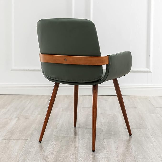 LUNLING Mid Century Modern Faux Leather Dining Chairs Set of 4,Green Upholstered Seat,Metal Legs,Adjustable Foot for Kitchen Dining Room Desk Chairs