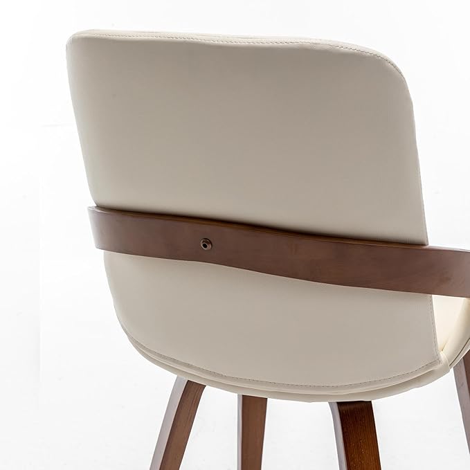 Mid Century Modern Faux Leather Upholstered Dining Chairs,Armless Accent Chairs with Sturdy Natural Wood Legs,Bamboo Backrest Support for Kitchen&Dining Room Chairs(1PCS,Beige)