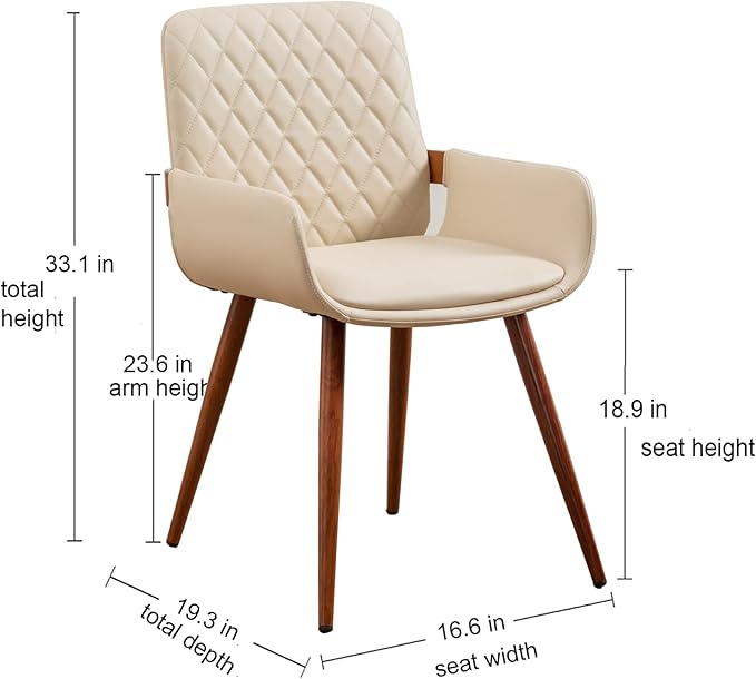 LUNLING Mid Century Modern Faux Leather Dining Room Chairs,Upholstered Seat Metal Legs Chairs Cream White Faux Leather Kitchen Chair Reception Room Chair,1PCS