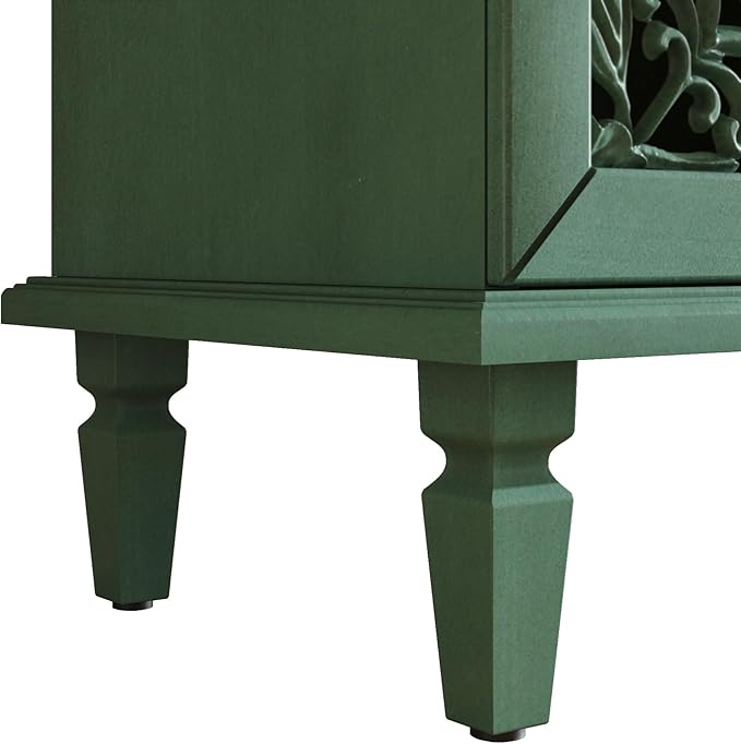 Retro 60'' Large Storage Cabinet Sideboard with 4 Hollow-Carved Doors and Adjustable Shelves, Acacia Wood Vintage Entryway Console Table TV Stand for Living Room Dining Room (Antique Green-LK)