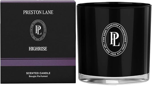 Preston Lane Luxury 2-Wick Scented Candle, Highrise, 7.5 oz Hand-Poured in USA | Long Burn Time (20-30 Hrs), Vegan Soy Wax Blend, Decorative Glass Vessel, Fine Italian Fragrance