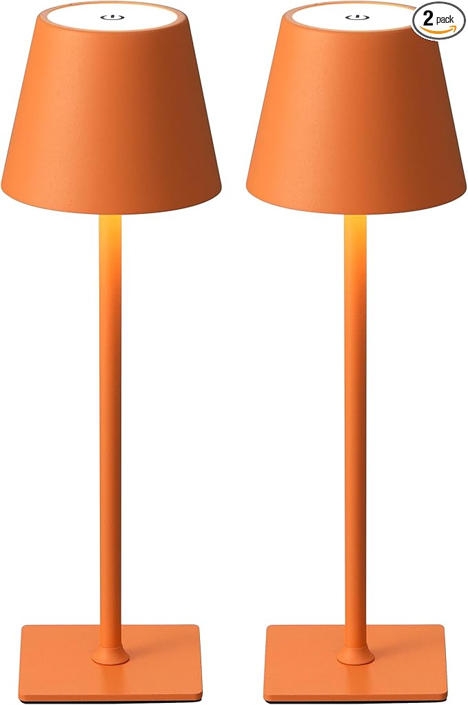 KDG 2 Pack Cordless Table Lamp,Portable LED Desk Lamp, 4000mAh Battery Operated, 3 Color Stepless Dimming Up, for Restaurant/Bedroom/Bars/Outdoor Party/Camping/Coffee Shop Night Light(Orange)