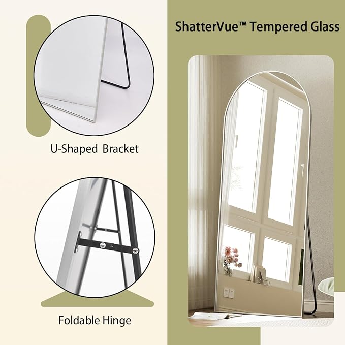 BEAUTYPEAK 71"x26" Arch Full Body Floor Mirror, Full Length Mirror Hanging or Leaning Arched-Top, Wall Mirrors with Stand for Bedroom, Dressing Room, Silver