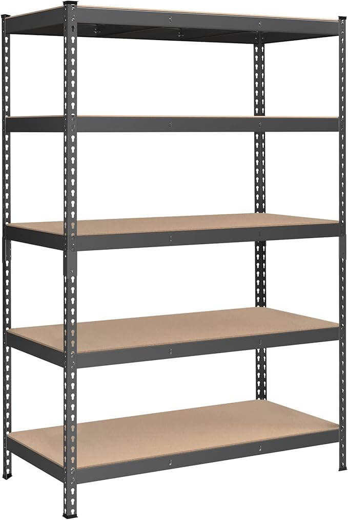 SONGMICS 5-Tier Storage Shelves, Load 2310 lb, Garage Storage, Boltless Assembly, Adjustable Shelving Unit, 23.6 x 47.2 x 70.9 Inches, for Study Shed Basement, Gray and Natural Beige UGLR600G01