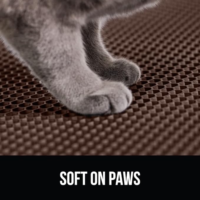 GORILLA GRIP Honeycomb Cat Litter Box Mat, 35x24 Two Layer Trapping Waste Mats, Soft On Paws, Litter Box Supplies and Essentials for Indoor Cats, Traps Excess, Water Resistant for Floors, Brown