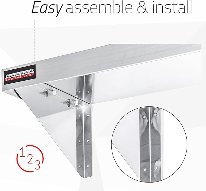 DuraSteel Stainless Steel Shelf - 48 Inch Wide x 12 Deep Commercial NSF Mounted Metal Wall Shelf Pantry Organizer Garage Storage Shelves - Rack Shelving Restaurant Kitchen Units Laundry Utility Room