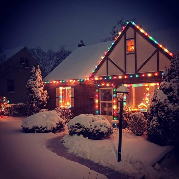 SUNSGNE 25Ft Multicolor Christmas Lights, C7 Incandescent Christmas Light with 27 Clear Vintage Outdoor Colorful Lights (2 Spare) for Holiday Prom Party Wedding Decor, Green Wire