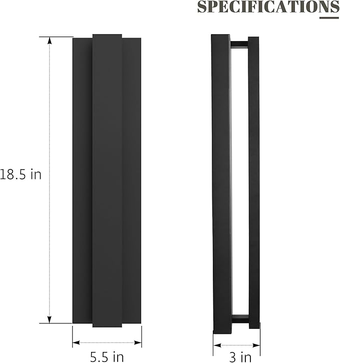 LamQee 18.5 Inch Modern Outdoor Wall Lights Exterior Lighting Fixtures, 3000K 12W LED Contemporary Outdoor Wall Sconce, Matte Black Outside Wall Mount Lights for House Garage Porch Patio Front Door