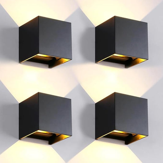 4 Pack LED 20W Outdoor Wall Lights Exterior/Interior 3 Colors Adjustable Wall Sconce Up and Down Light Porch Lights IP65 Waterproof Exterior Wall Sconce Modern Outdoor Lighting Square Aluminum Black